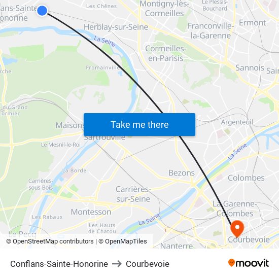 Conflans-Sainte-Honorine to Courbevoie map