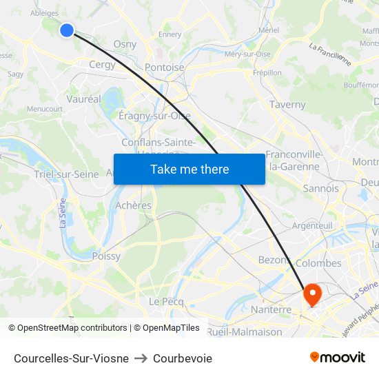Courcelles-Sur-Viosne to Courbevoie map