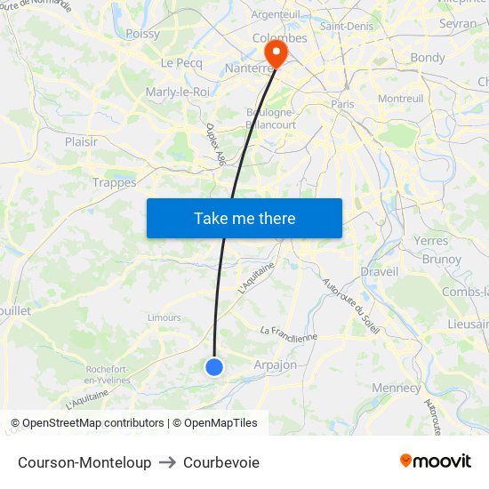 Courson-Monteloup to Courbevoie map