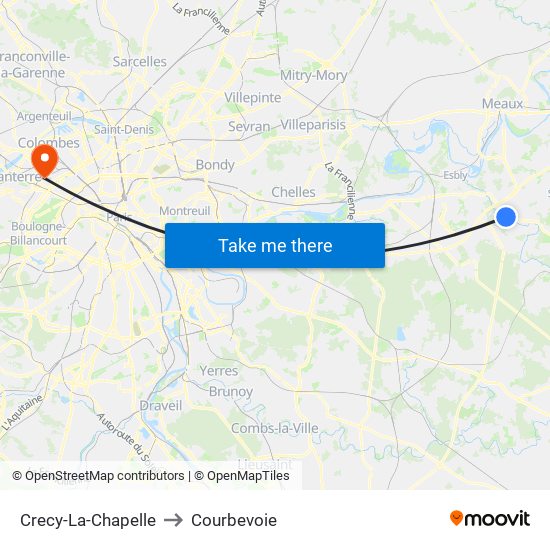 Crecy-La-Chapelle to Courbevoie map