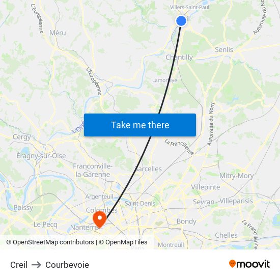 Creil to Courbevoie map