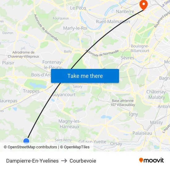 Dampierre-En-Yvelines to Courbevoie map