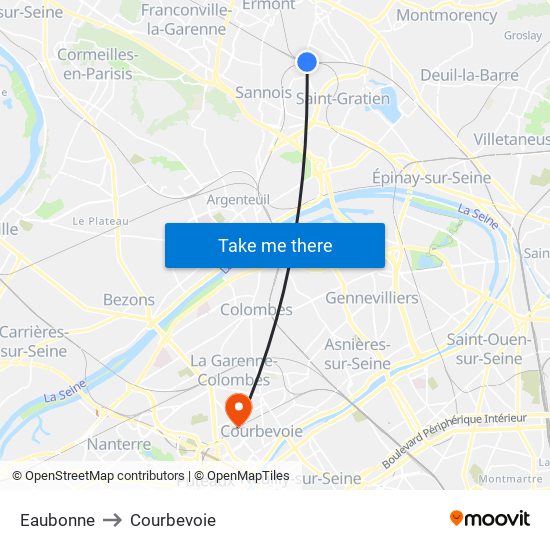 Eaubonne to Courbevoie map