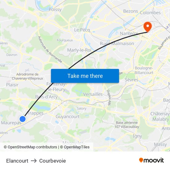 Elancourt to Courbevoie map