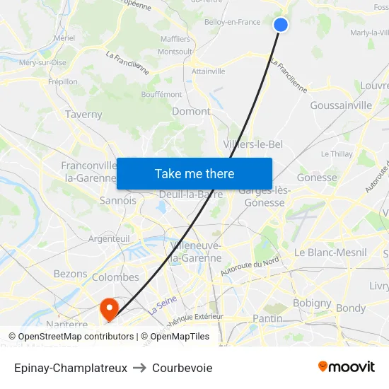 Epinay-Champlatreux to Courbevoie map