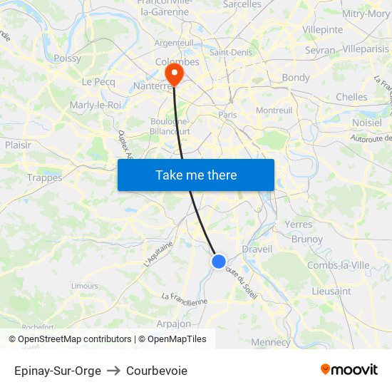 Epinay-Sur-Orge to Courbevoie map
