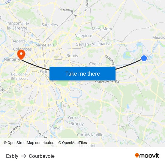 Esbly to Courbevoie map