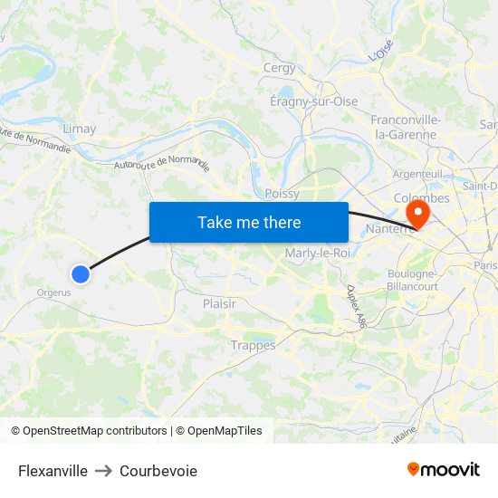 Flexanville to Courbevoie map