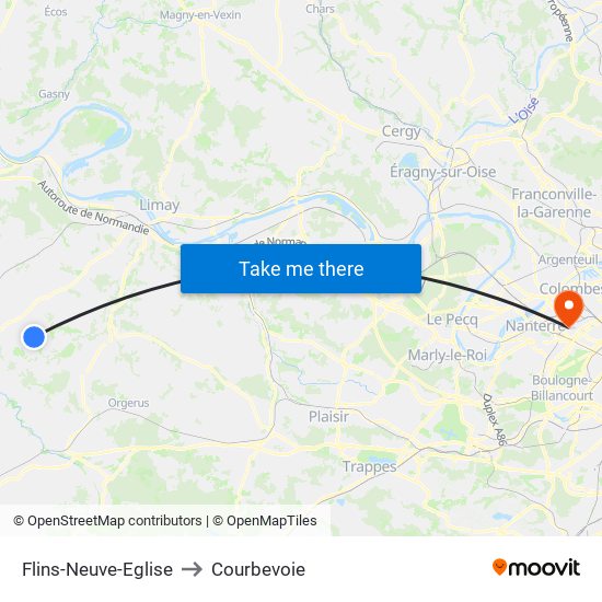 Flins-Neuve-Eglise to Courbevoie map