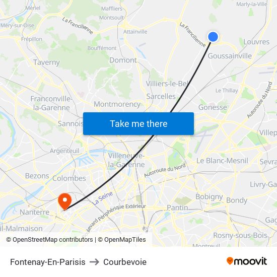 Fontenay-En-Parisis to Courbevoie map