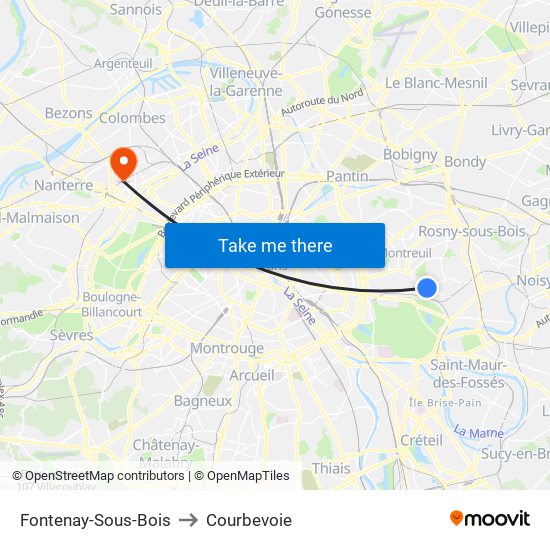 Fontenay-Sous-Bois to Courbevoie map