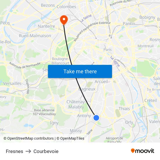 Fresnes to Courbevoie map