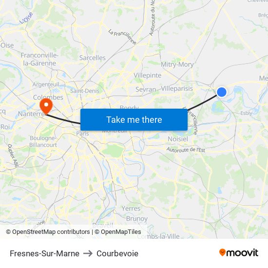 Fresnes-Sur-Marne to Courbevoie map