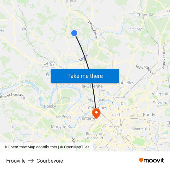 Frouville to Courbevoie map