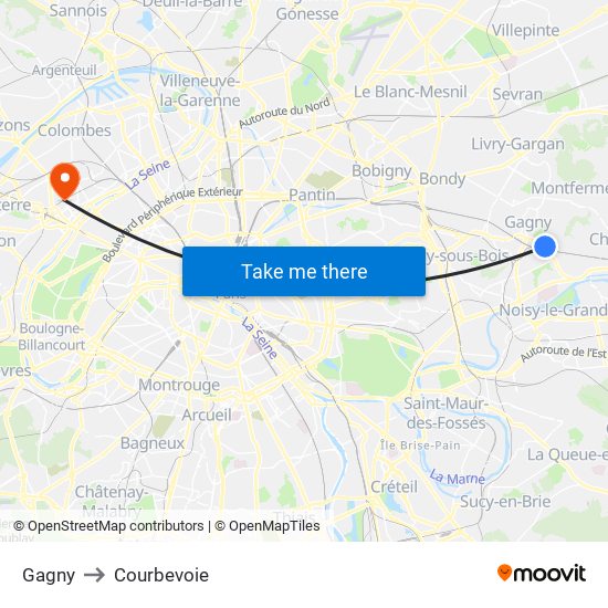 Gagny to Courbevoie map