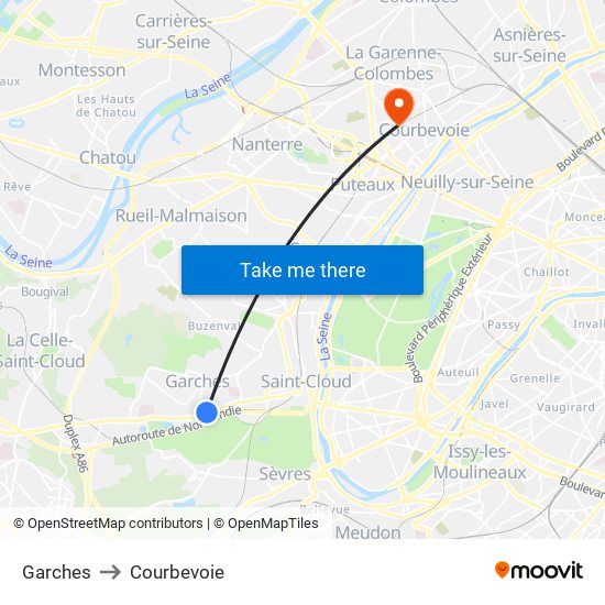 Garches to Courbevoie map