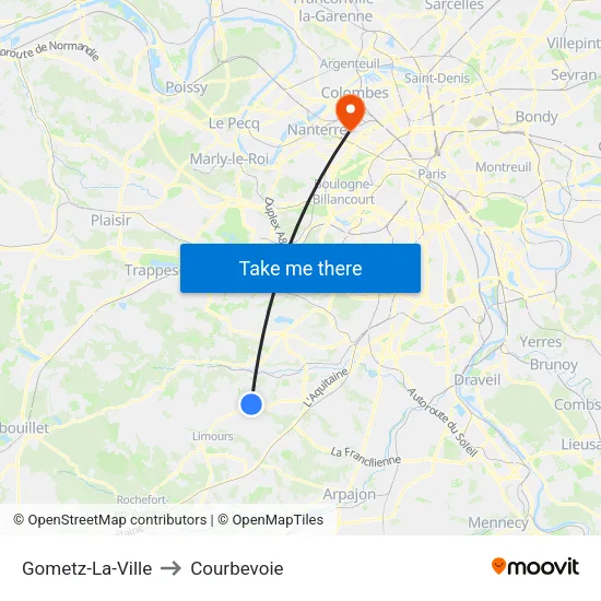 Gometz-La-Ville to Courbevoie map