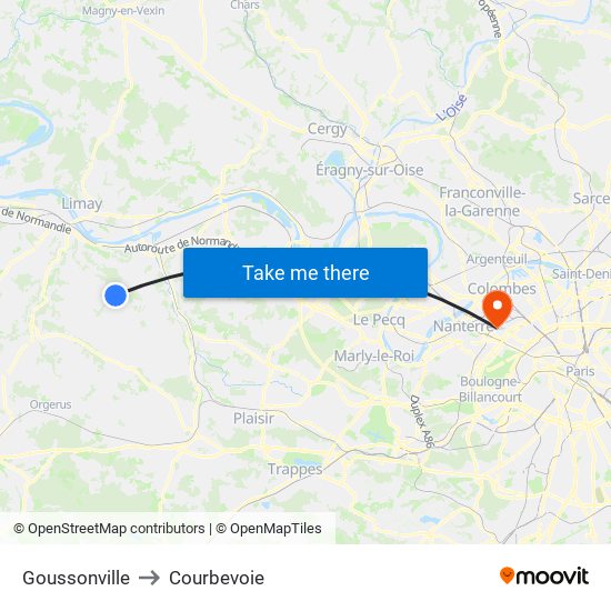 Goussonville to Courbevoie map