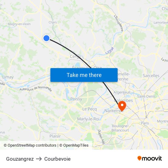 Gouzangrez to Courbevoie map