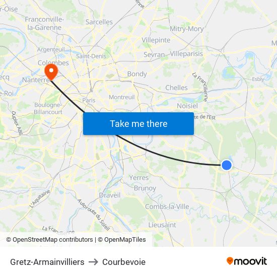 Gretz-Armainvilliers to Courbevoie map