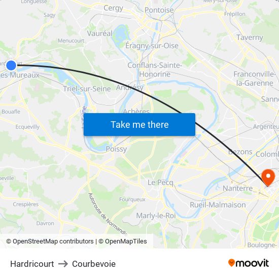 Hardricourt to Courbevoie map