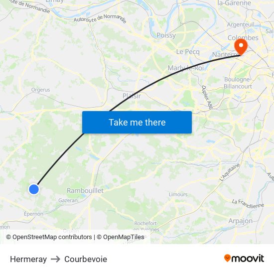 Hermeray to Courbevoie map