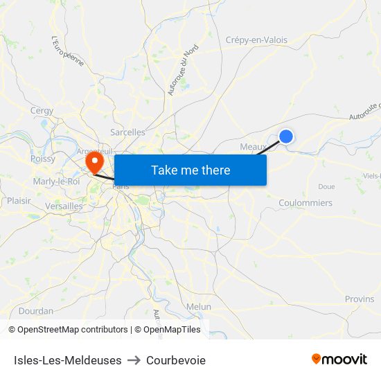 Isles-Les-Meldeuses to Courbevoie map