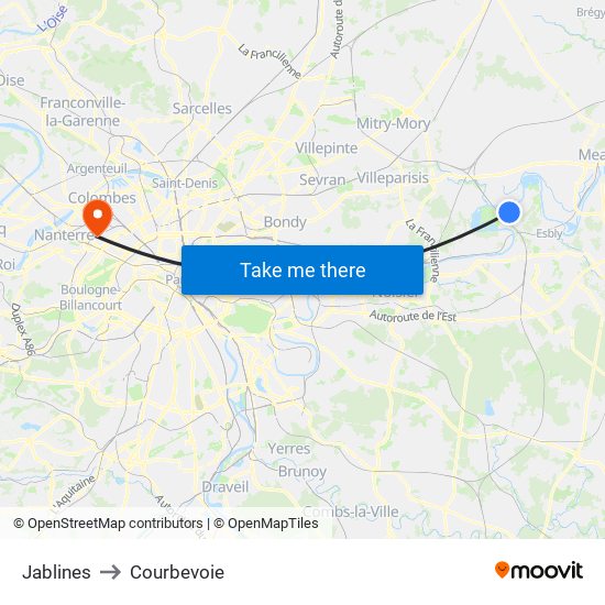 Jablines to Courbevoie map