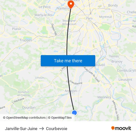 Janville-Sur-Juine to Courbevoie map