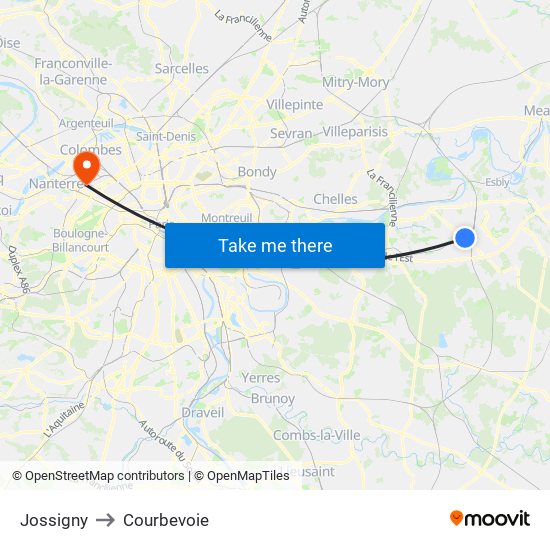 Jossigny to Courbevoie map