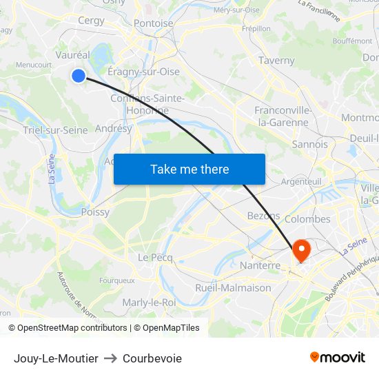 Jouy-Le-Moutier to Courbevoie map