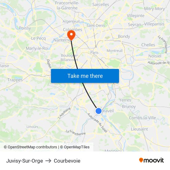 Juvisy-Sur-Orge to Courbevoie map