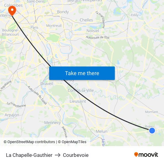 La Chapelle-Gauthier to Courbevoie map