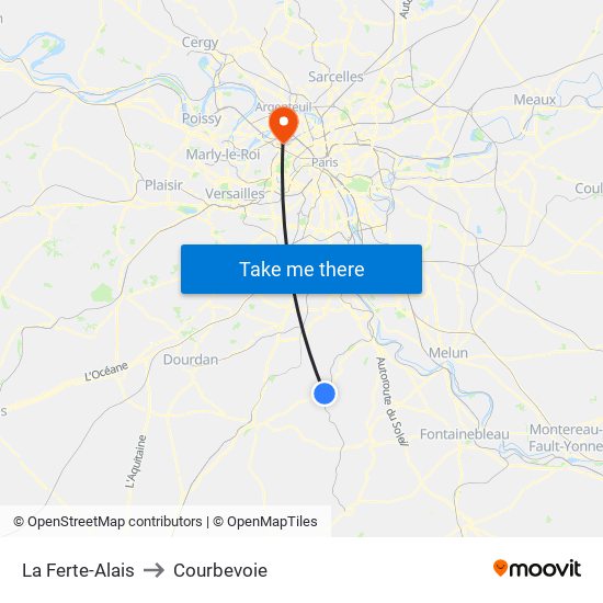 La Ferte-Alais to Courbevoie map