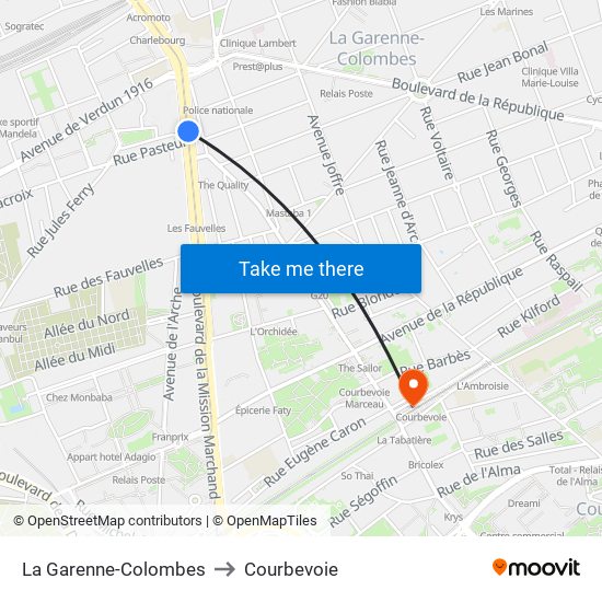 La Garenne-Colombes to Courbevoie map