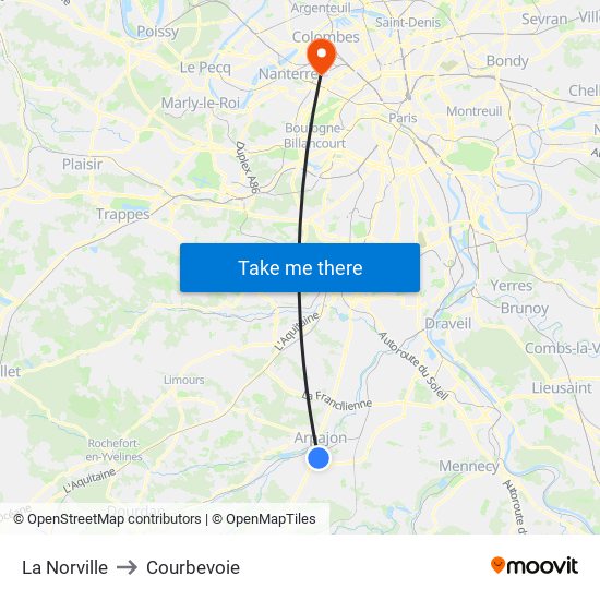 La Norville to Courbevoie map