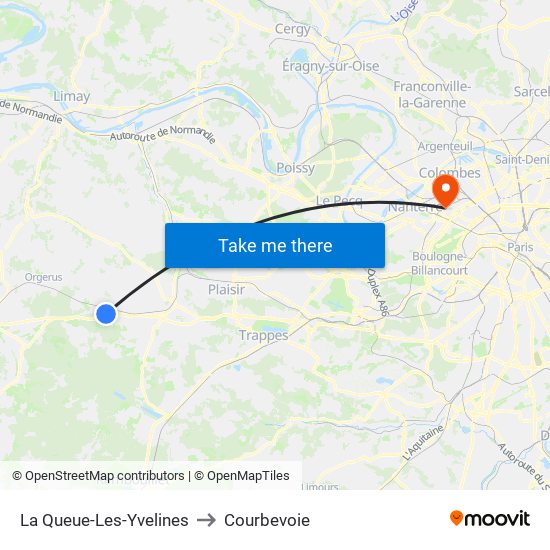 La Queue-Les-Yvelines to Courbevoie map