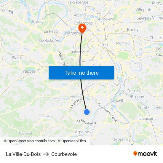 La Ville-Du-Bois to Courbevoie map