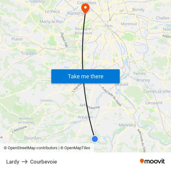Lardy to Courbevoie map