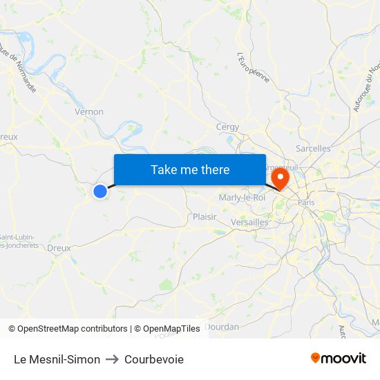 Le Mesnil-Simon to Courbevoie map