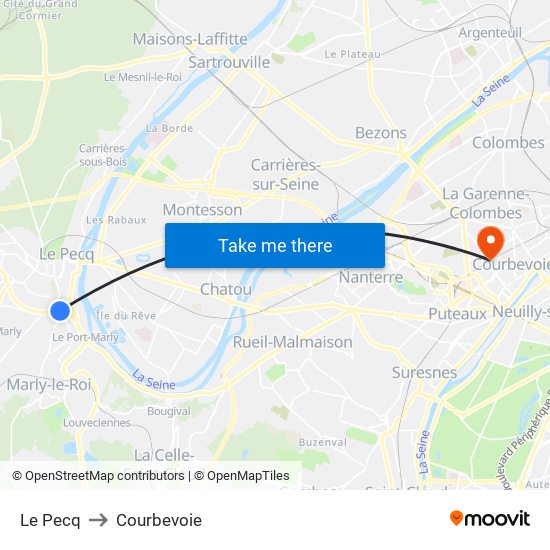 Le Pecq to Courbevoie map