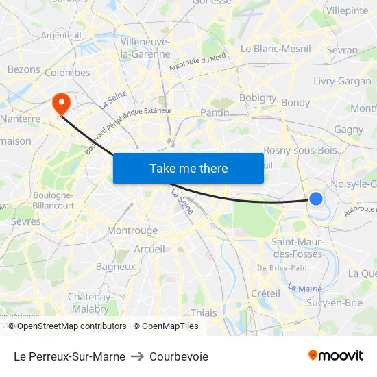 Le Perreux-Sur-Marne to Courbevoie map