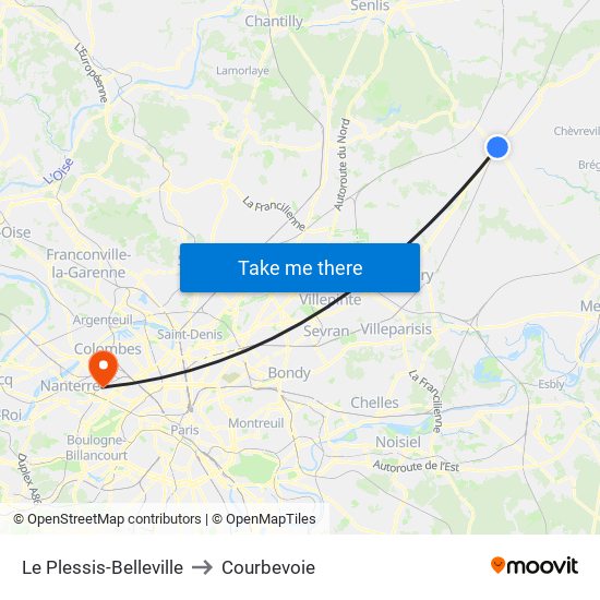Le Plessis-Belleville to Courbevoie map
