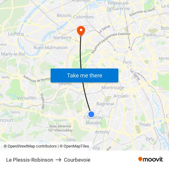 Le Plessis-Robinson to Courbevoie map