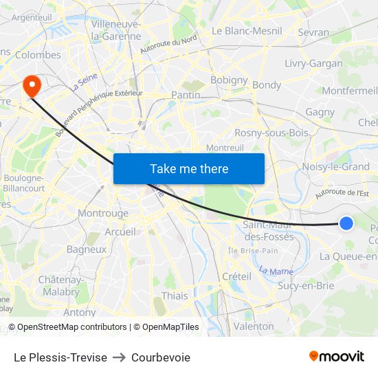 Le Plessis-Trevise to Courbevoie map
