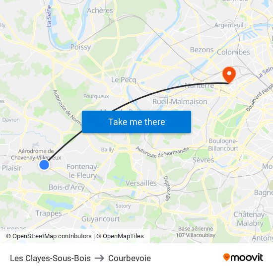 Les Clayes-Sous-Bois to Courbevoie map