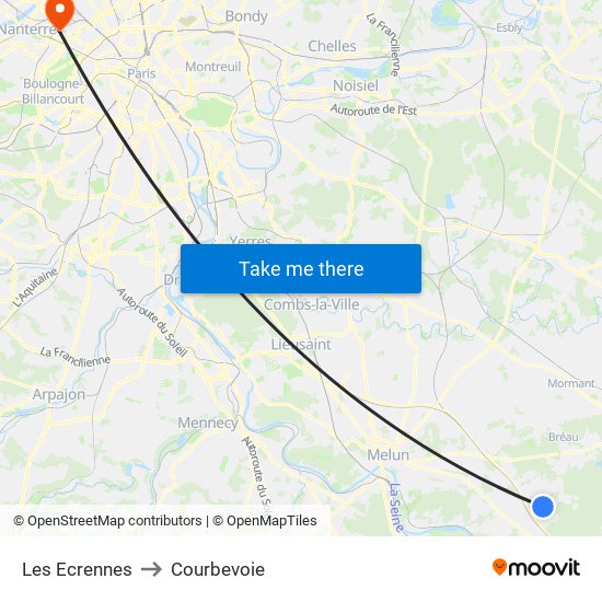Les Ecrennes to Courbevoie map