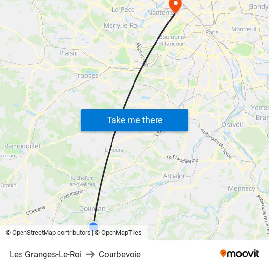 Les Granges-Le-Roi to Courbevoie map