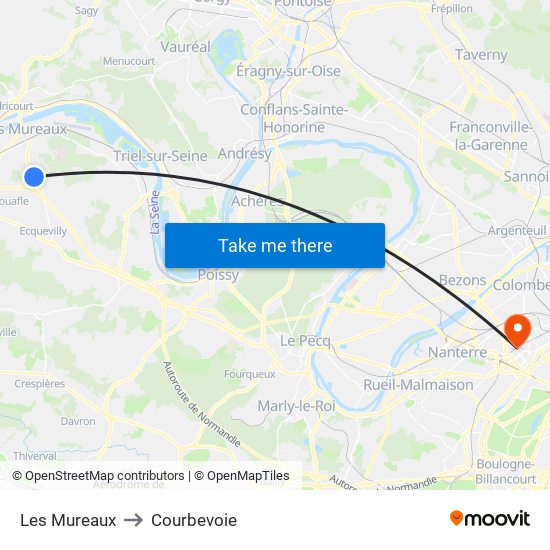 Les Mureaux to Courbevoie map