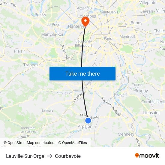 Leuville-Sur-Orge to Courbevoie map